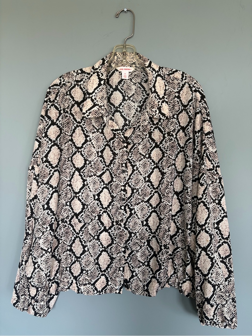 Joe Fresh Snake-Print Blouse in Black and Cream